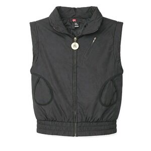 Diesel Vest XL Black Puffer Sleeveless Zip Pockets Tiger Graphic Cotton Nylon